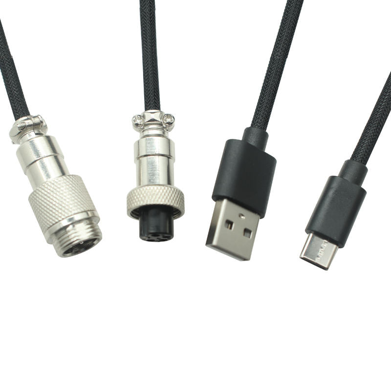 Coiled Spring USB A to USB-C Aviation Plug Cable, Detachable Metal Connector Mechanical Keyboard Spiral Cord
