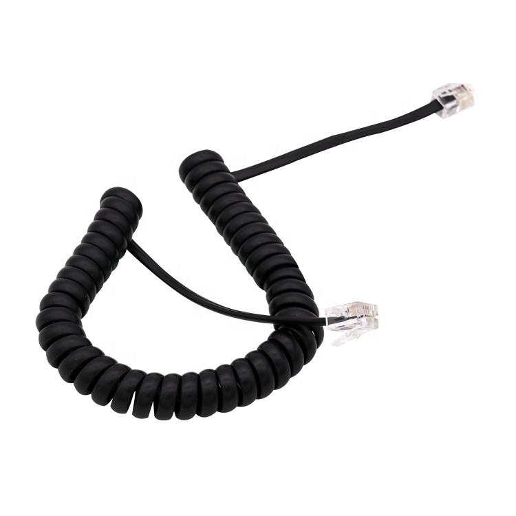 Coiled RJ12 6P6C Modular Telephone Cable, PVC Jacket 6-Core Copper RJ12 Male to Male Cord