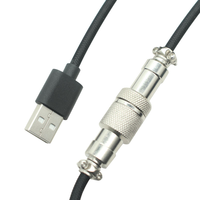 Coiled Spring USB A to USB-C Aviation Plug Cable, Detachable Metal Connector Mechanical Keyboard Spiral Cord