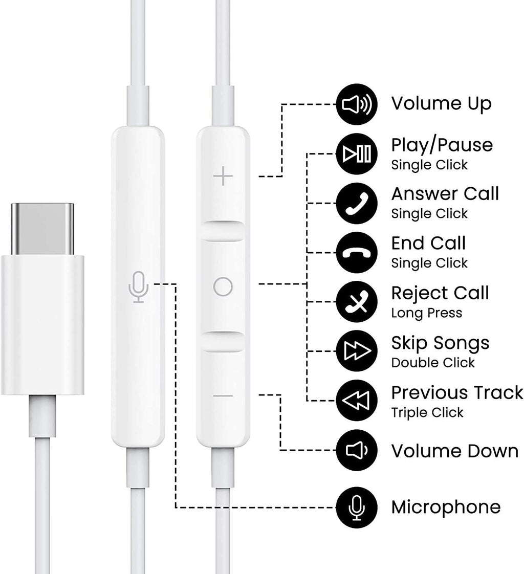 Type-C Wired Semi-in-ear Earphone with Inline Microphone Stereo Headset
