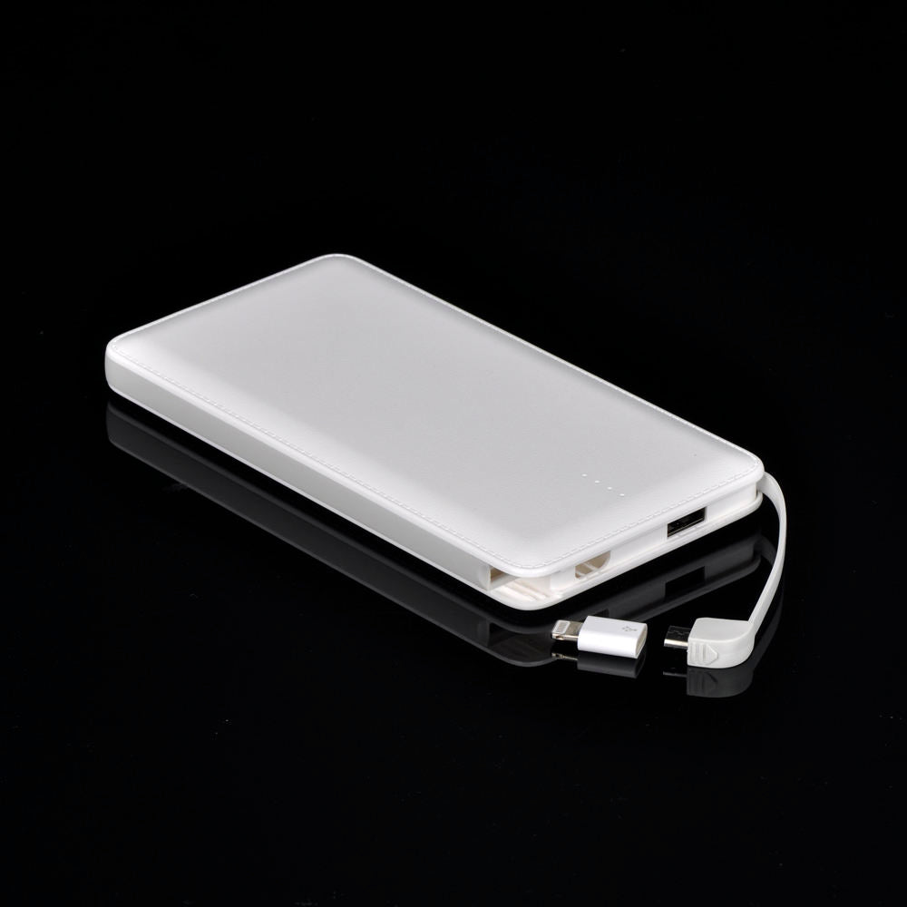 10000mAh Ultra-thin Portable Power Bank, Built-in Cable ABS+PC Mobile Charger