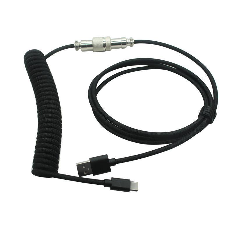 Coiled Spring USB A to USB-C Aviation Plug Cable, Detachable Metal Connector Mechanical Keyboard Spiral Cord