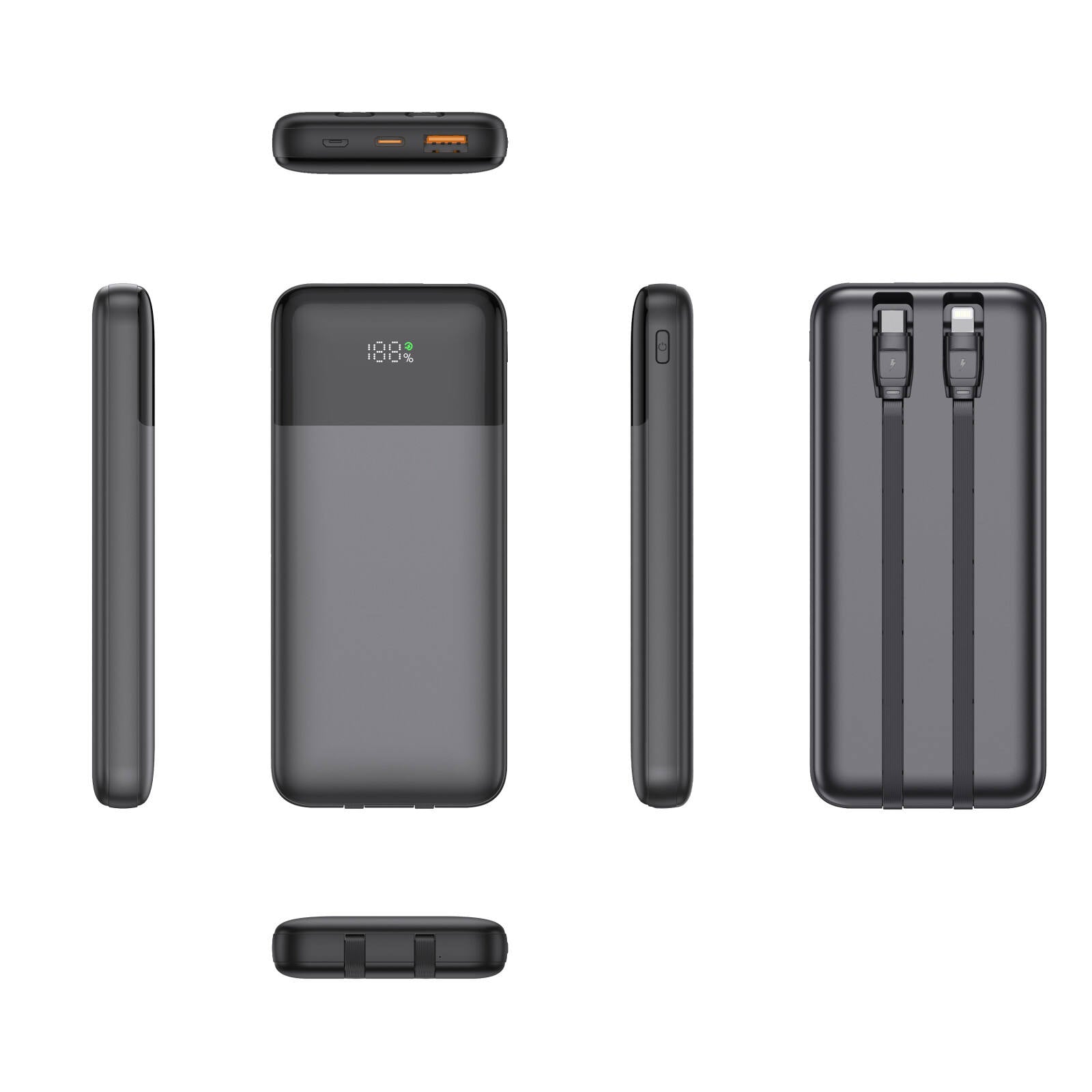 10000mAh PD22.5W Fast Charging Power Bank with Built-in Dual Cables, LED Digital Display Portable Powerbank