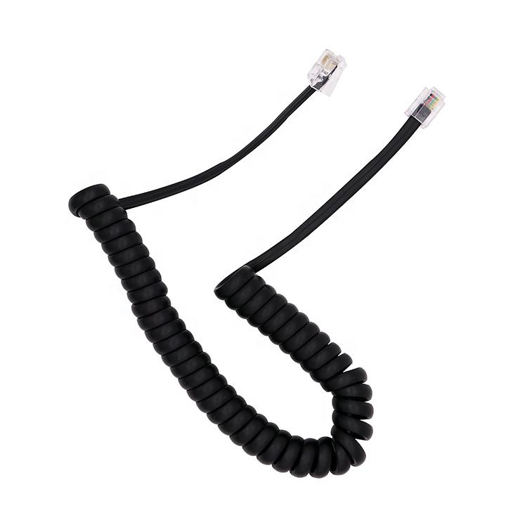 Coiled RJ12 6P6C Modular Telephone Cable, PVC Jacket 6-Core Copper RJ12 Male to Male Cord