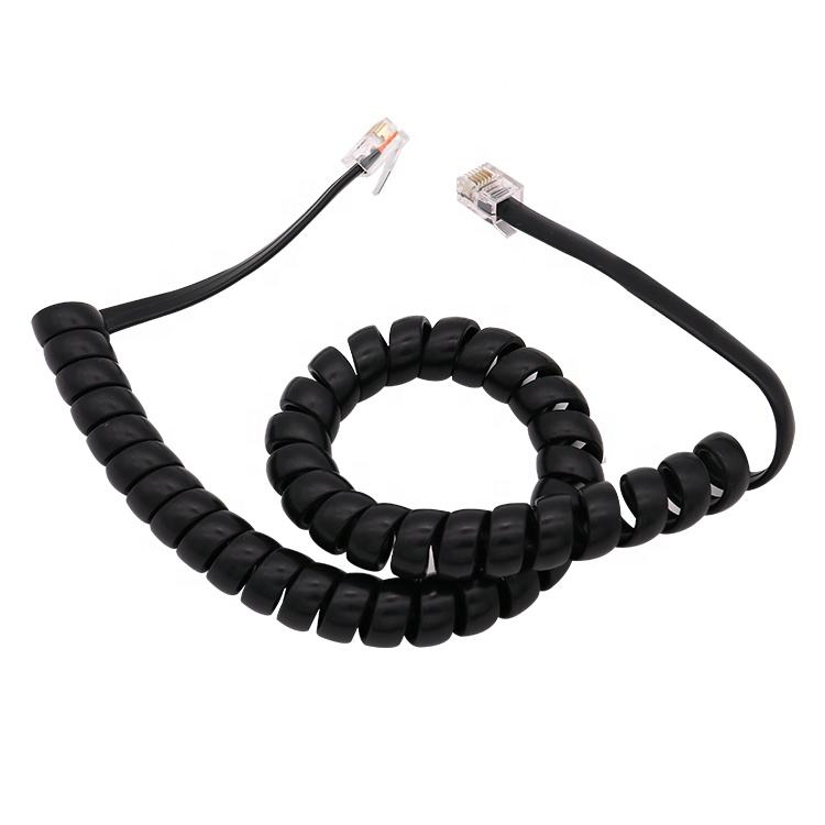 Coiled RJ12 6P6C Modular Telephone Cable, PVC Jacket 6-Core Copper RJ12 Male to Male Cord