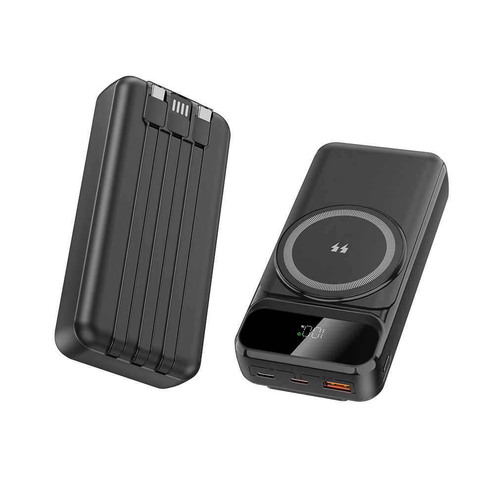 20000mAh Portable Wireless Power Bank, 22.5W PD Fast Charging Powerbank with LED Digital Display & Built-in Cables