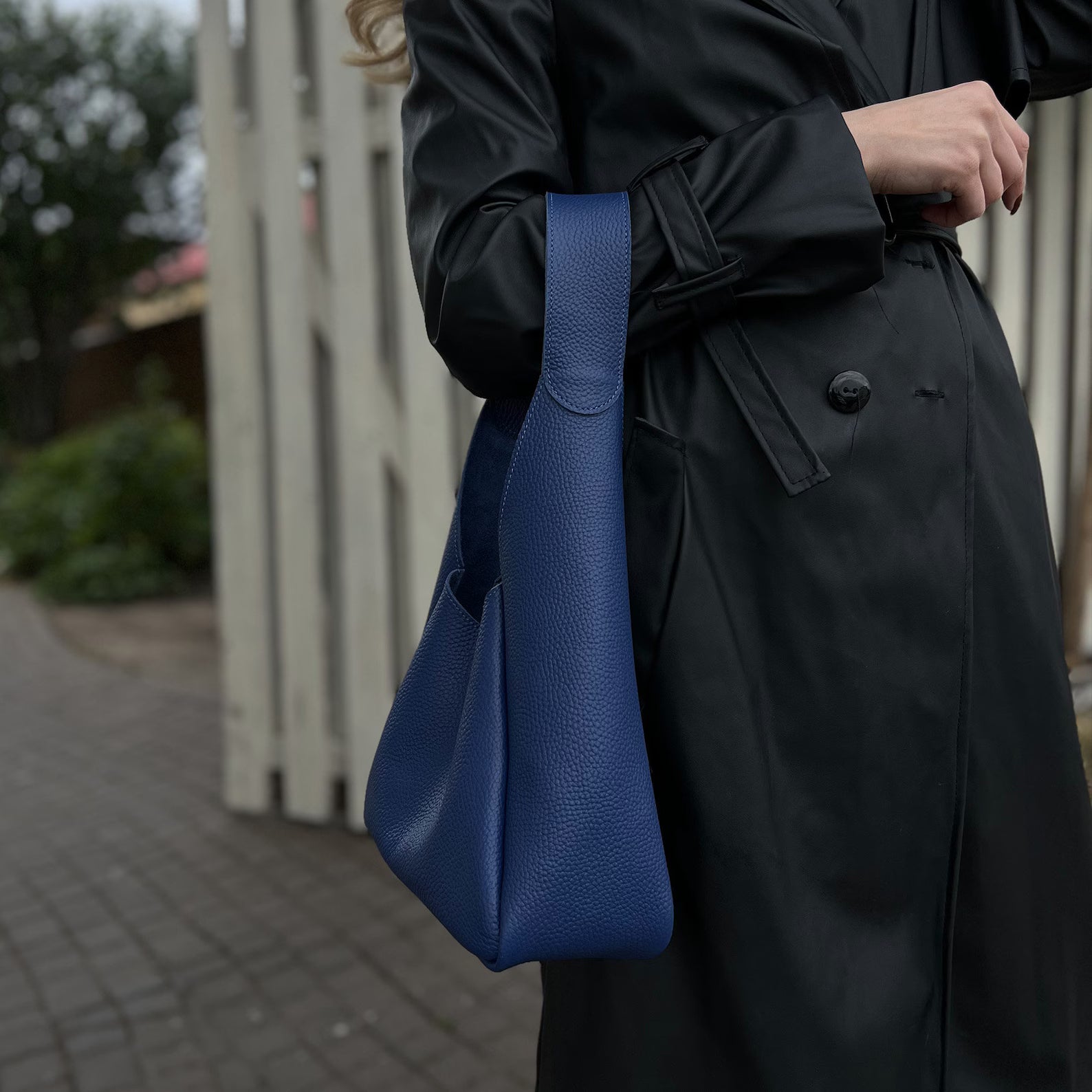 Pebble Leather Triangle Slouch Shoulder Hobo Bag