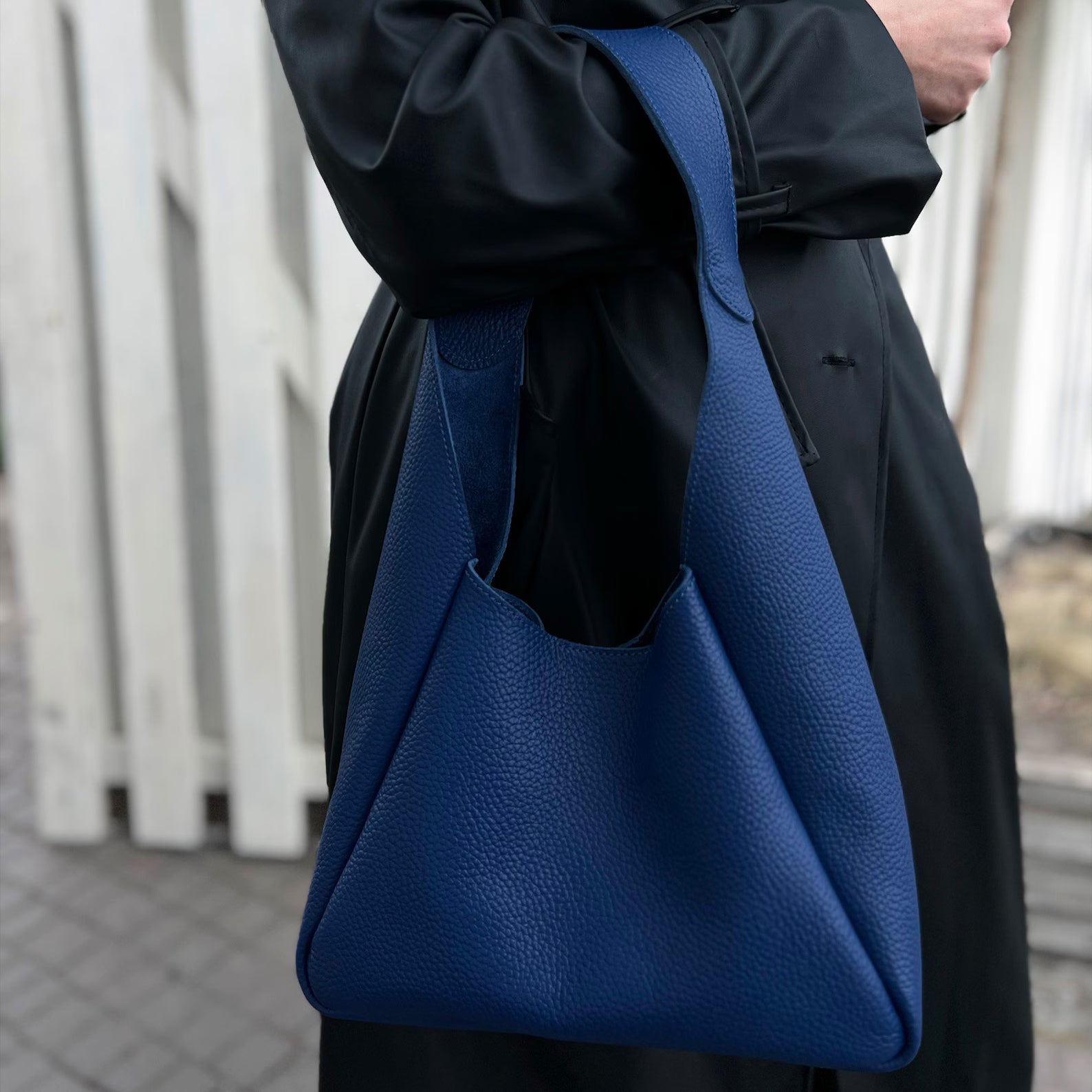 Pebble Leather Triangle Slouch Shoulder Hobo Bag