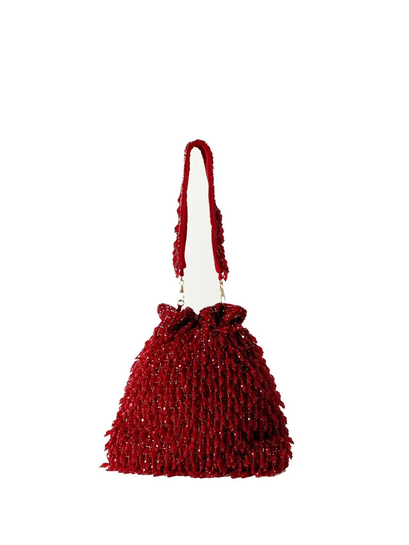 Red Beaded Fringe Potli Party Clutch Bag