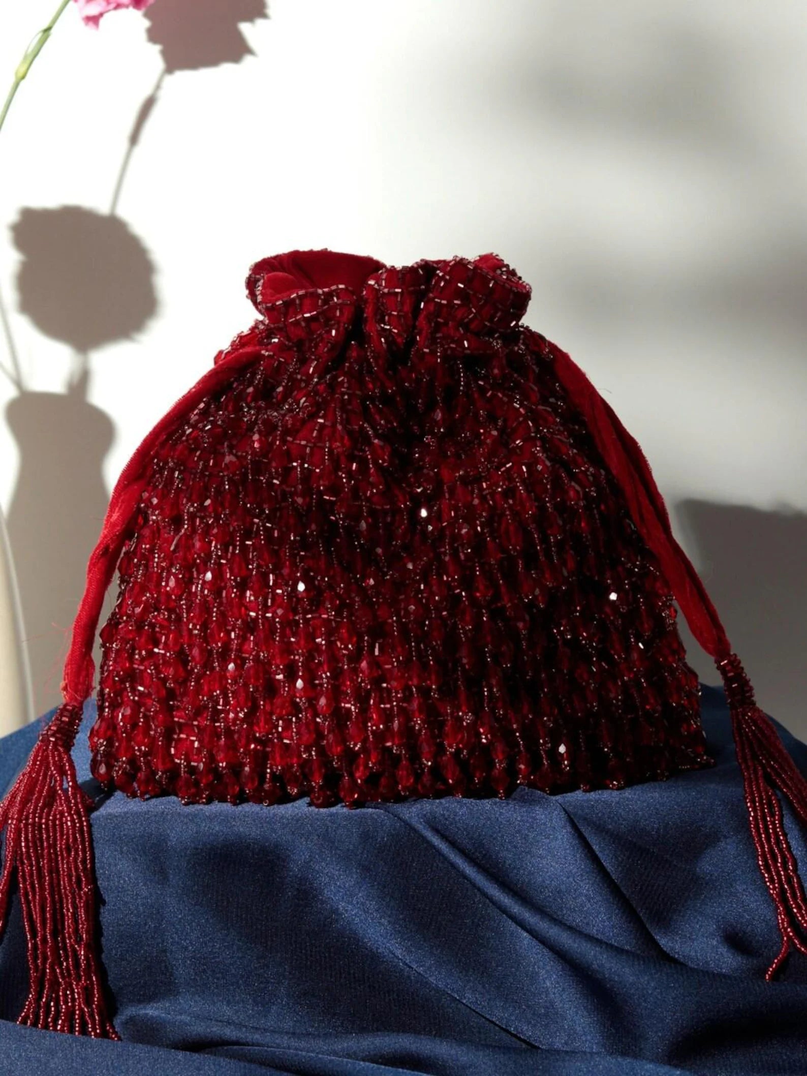 Red Beaded Fringe Potli Party Clutch Bag