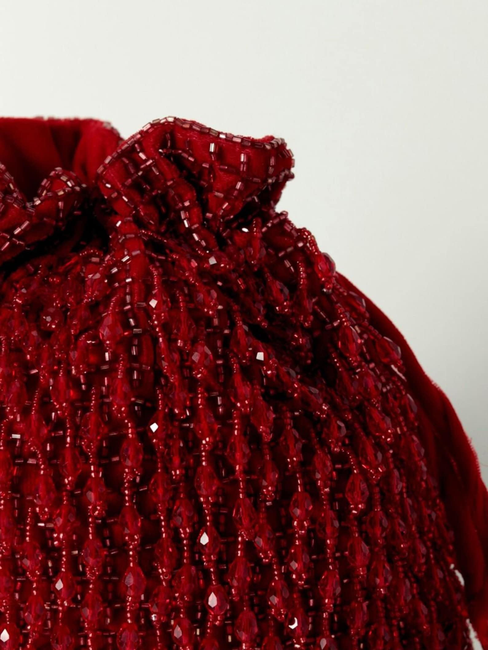 Red Beaded Fringe Potli Party Clutch Bag