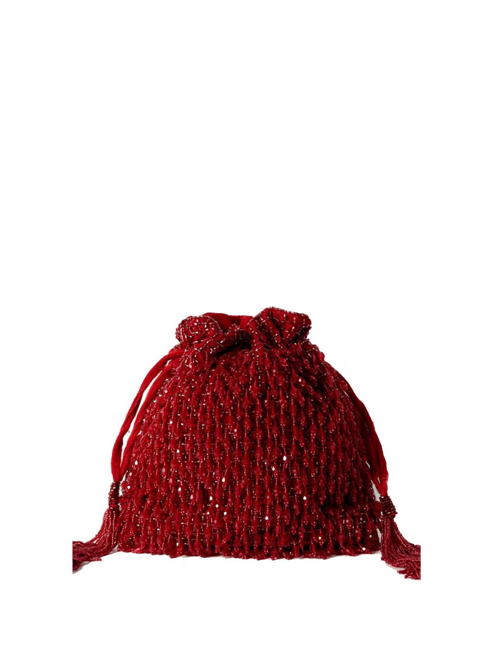 Red Beaded Fringe Potli Party Clutch Bag