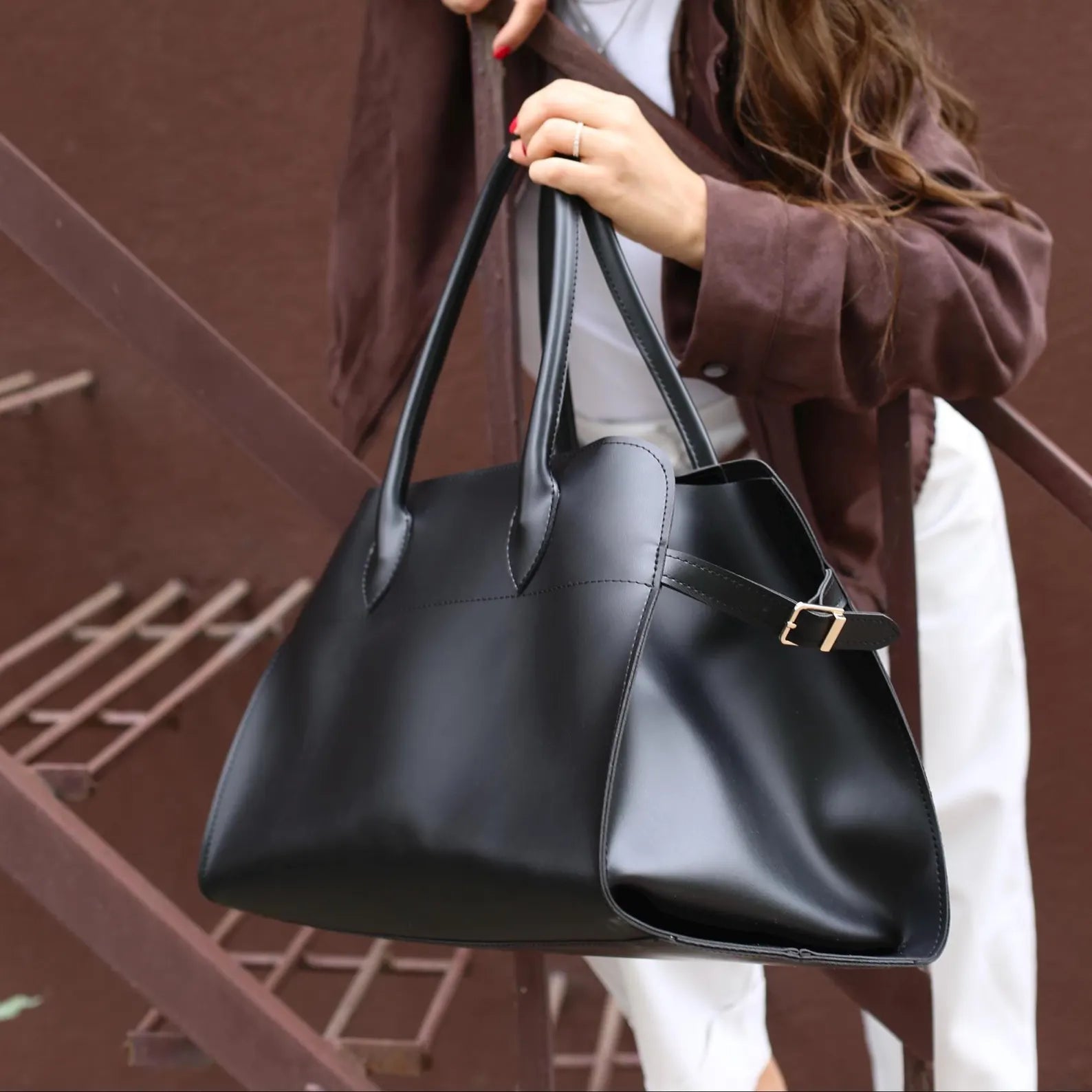 Minimalist Soft Eco Leather Large Work Tote Bag