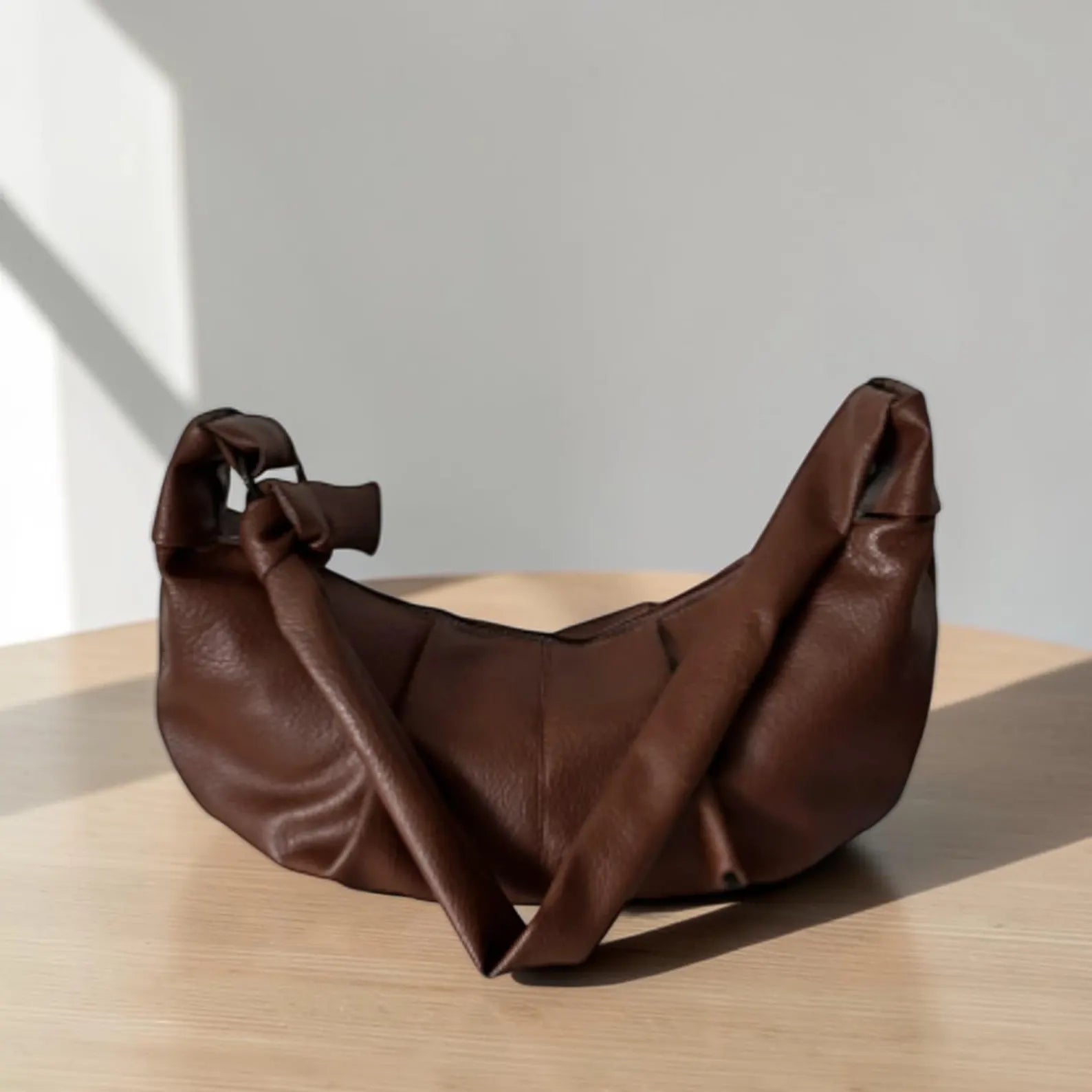 Knot Detail PU Leather Crescent Crossbody Hobo Bag