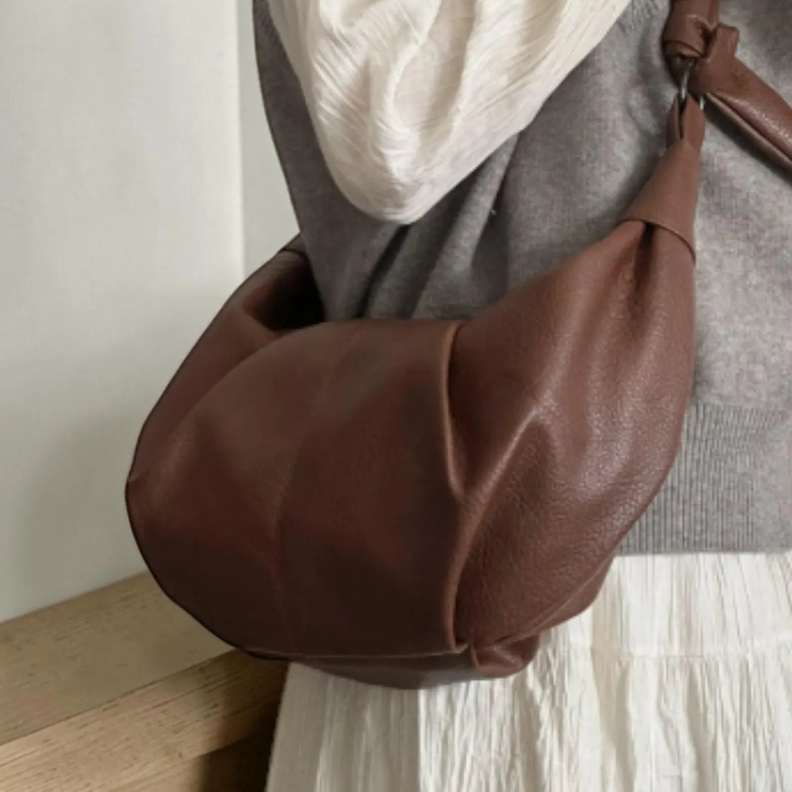 Knot Detail PU Leather Crescent Crossbody Hobo Bag