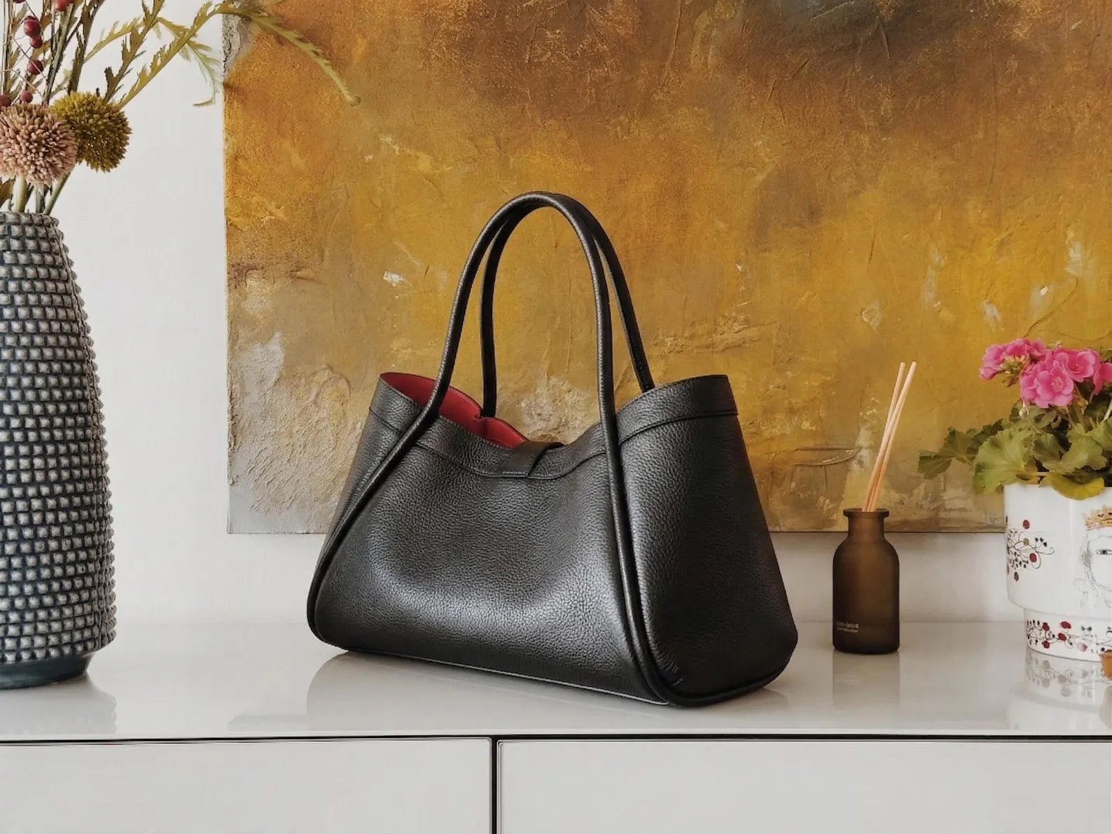 Gold Lock Genuine Leather Large Capacity Work Tote Bag