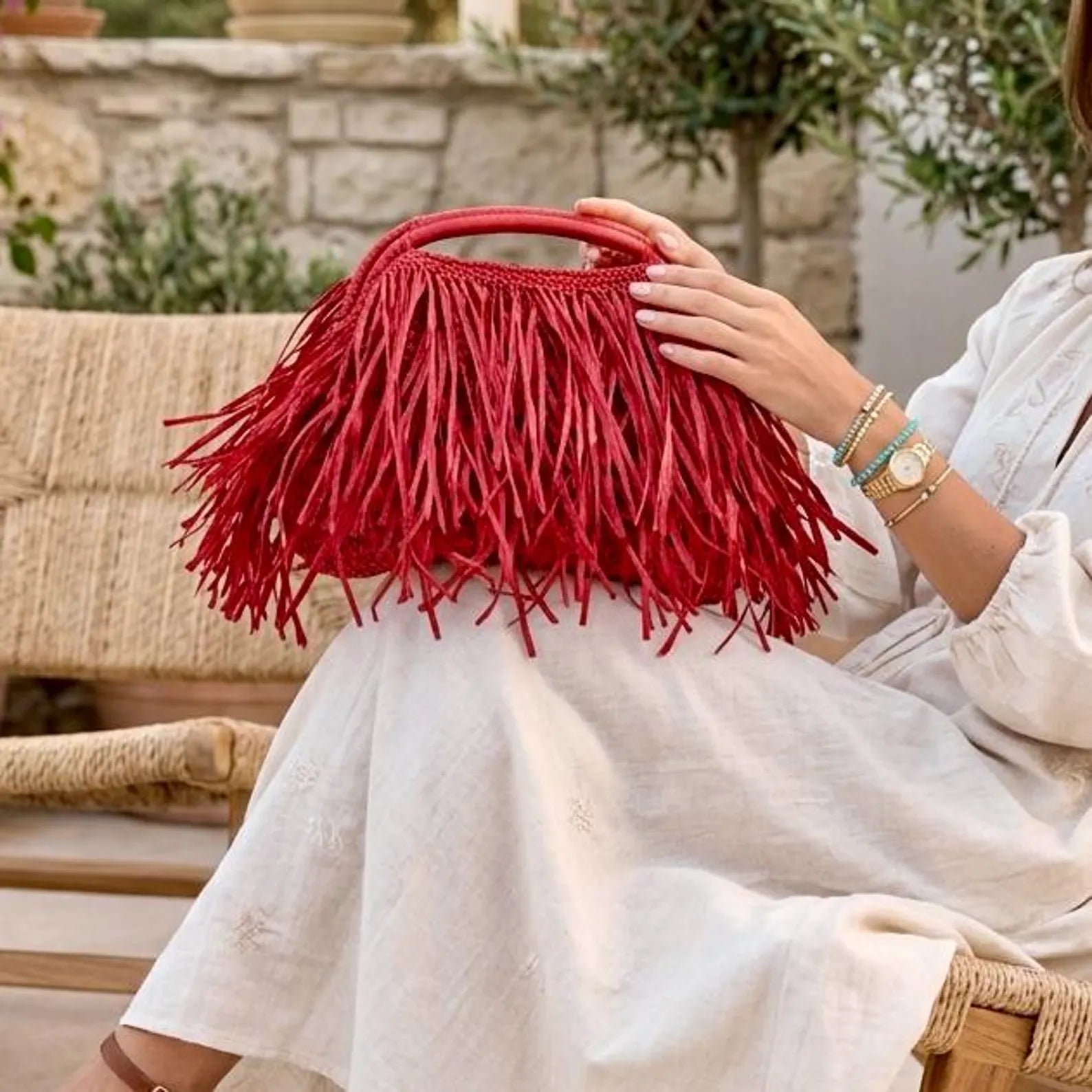 Fringe Woven Mini Top Handle Party Clutch Bag