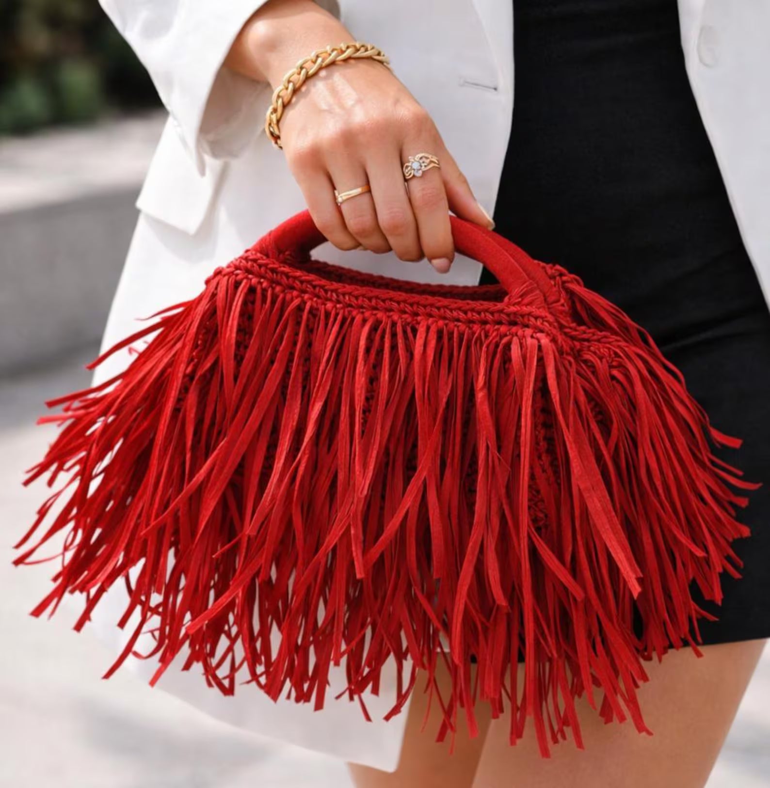 Fringe Woven Mini Top Handle Party Clutch Bag