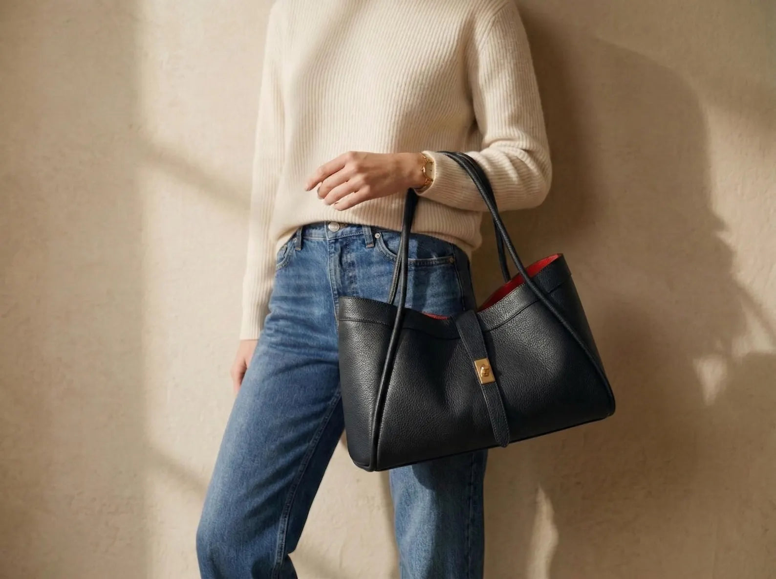 Gold Lock Genuine Leather Large Capacity Work Tote Bag
