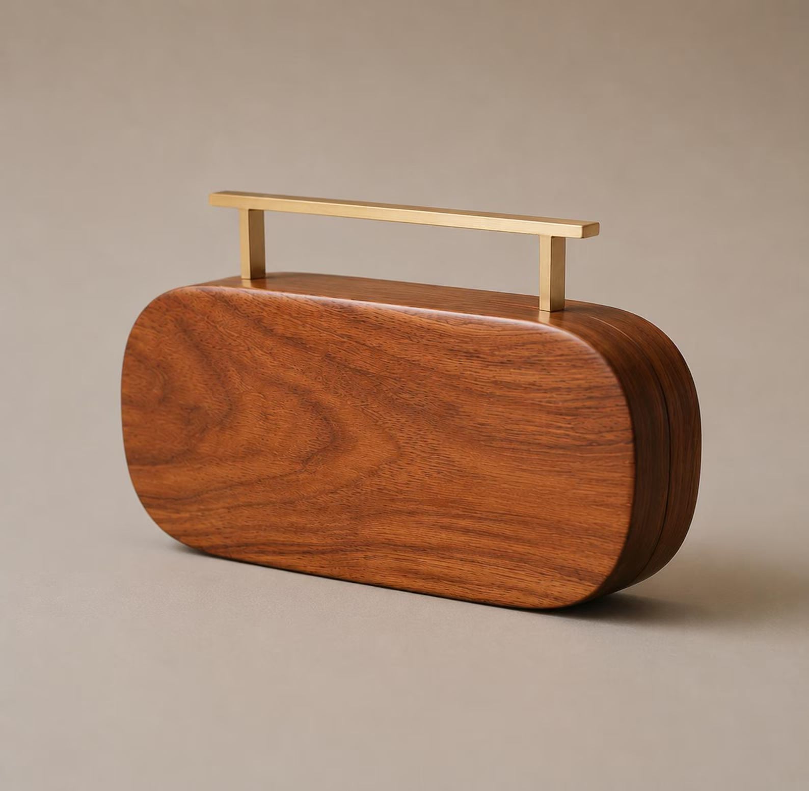 Natural Wood Metal Handle Evening Clutch Bag