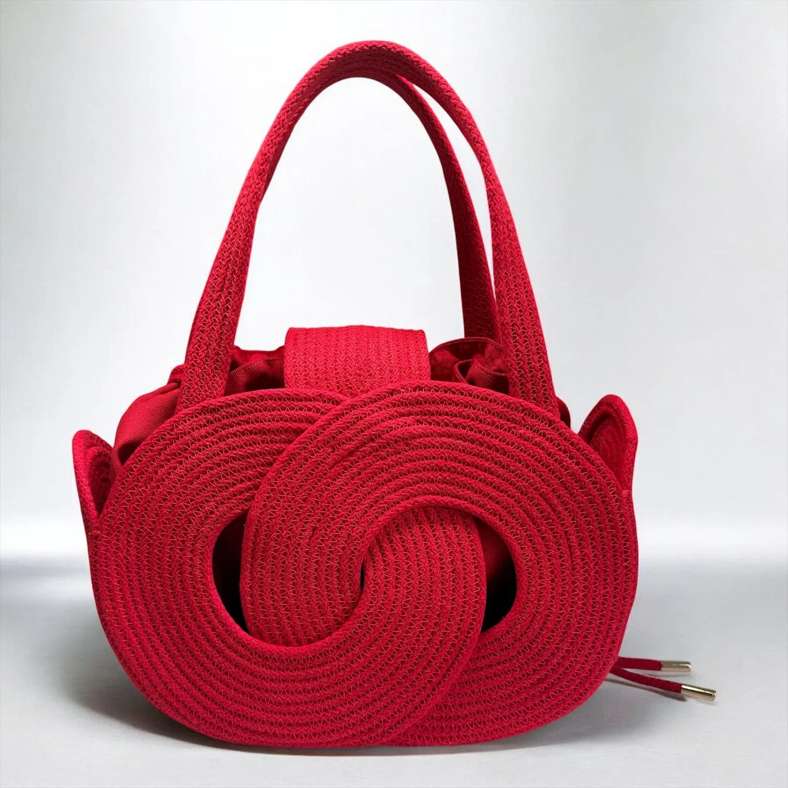 Bright Red Knotted Woven Top Handle Daily Handbag