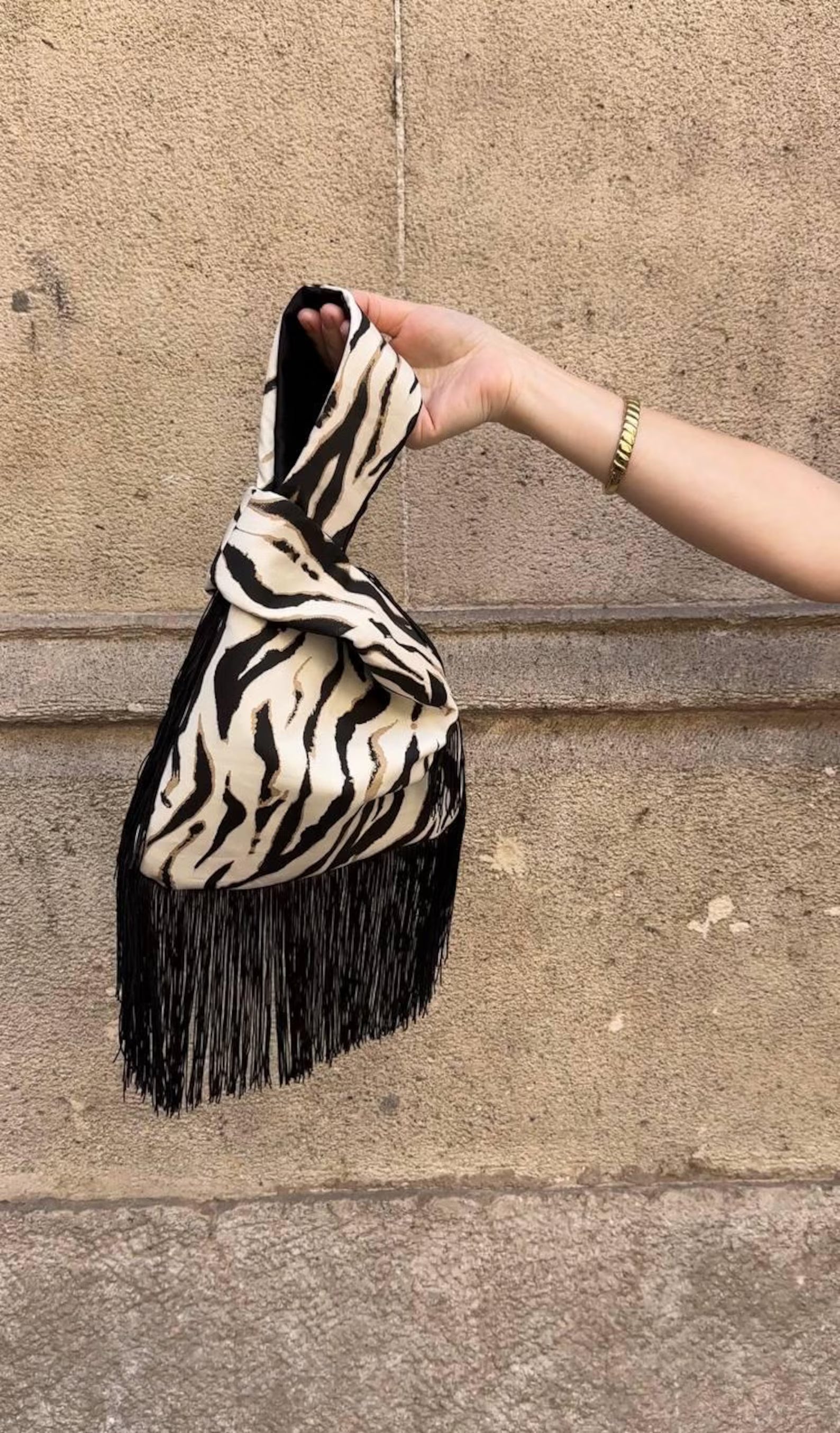 Zebra Print Knotted Wrist Fringe Party Bag