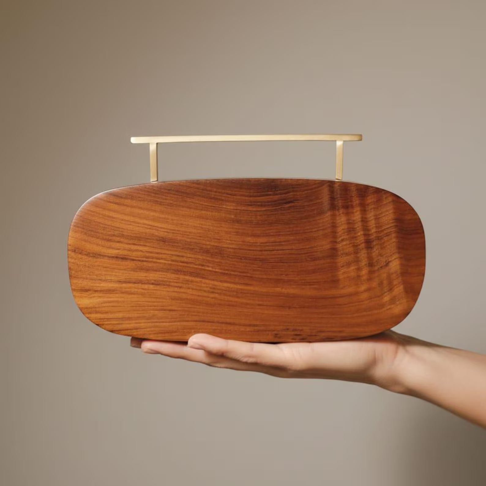 Natural Wood Metal Handle Evening Clutch Bag