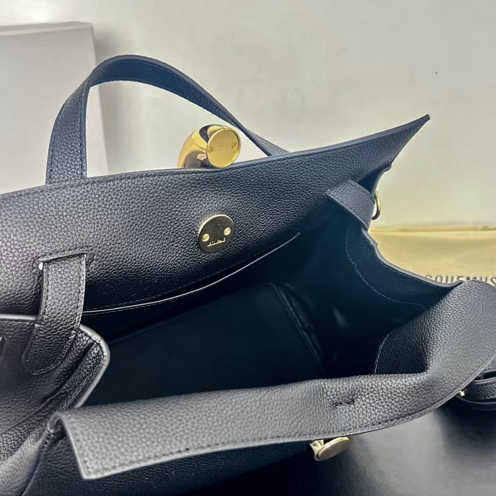 Genuine Leather Gold Buckle Convertible Shoulder Tote Bag