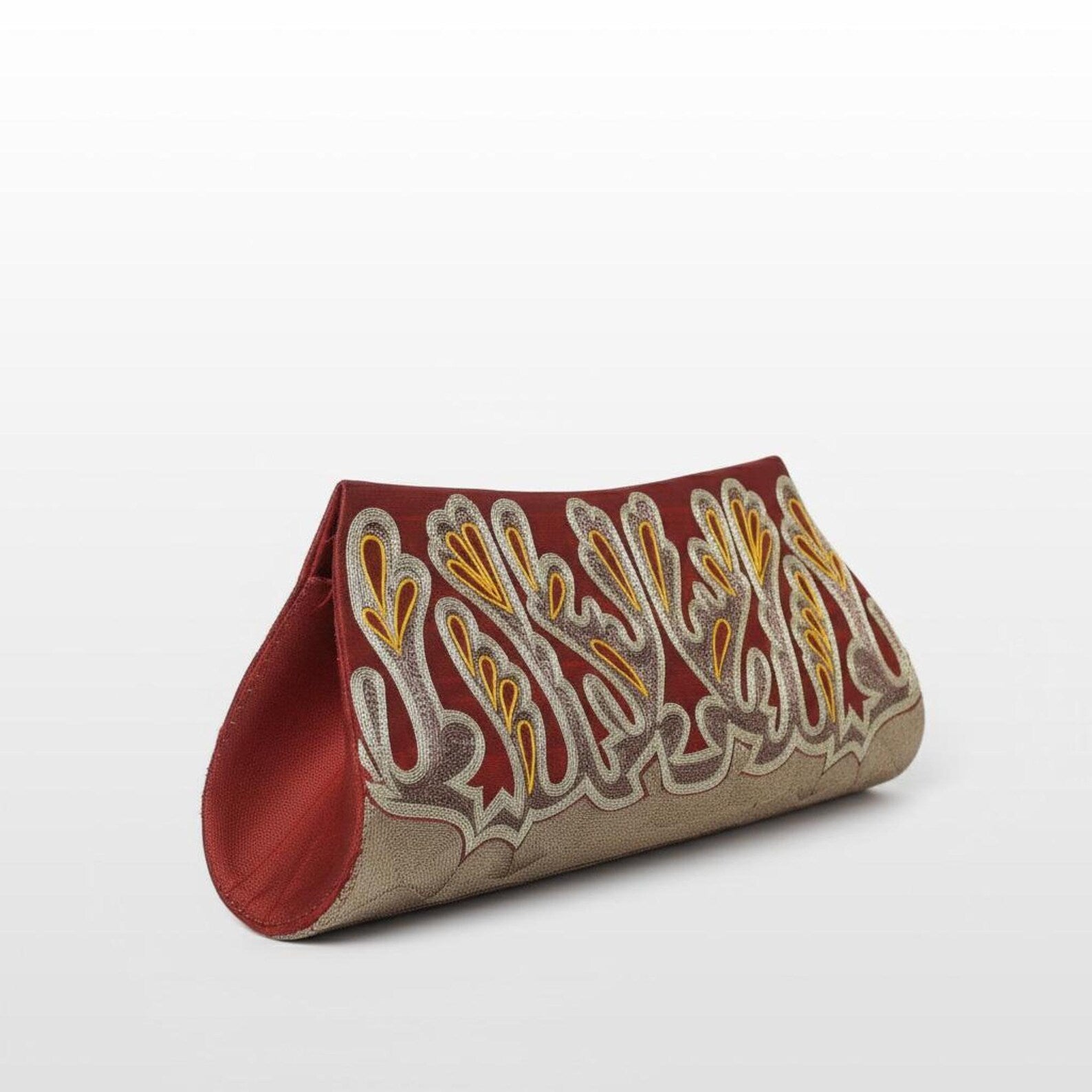 Maroon Velvet Zardozi Embroidered Evening Clutch Bag