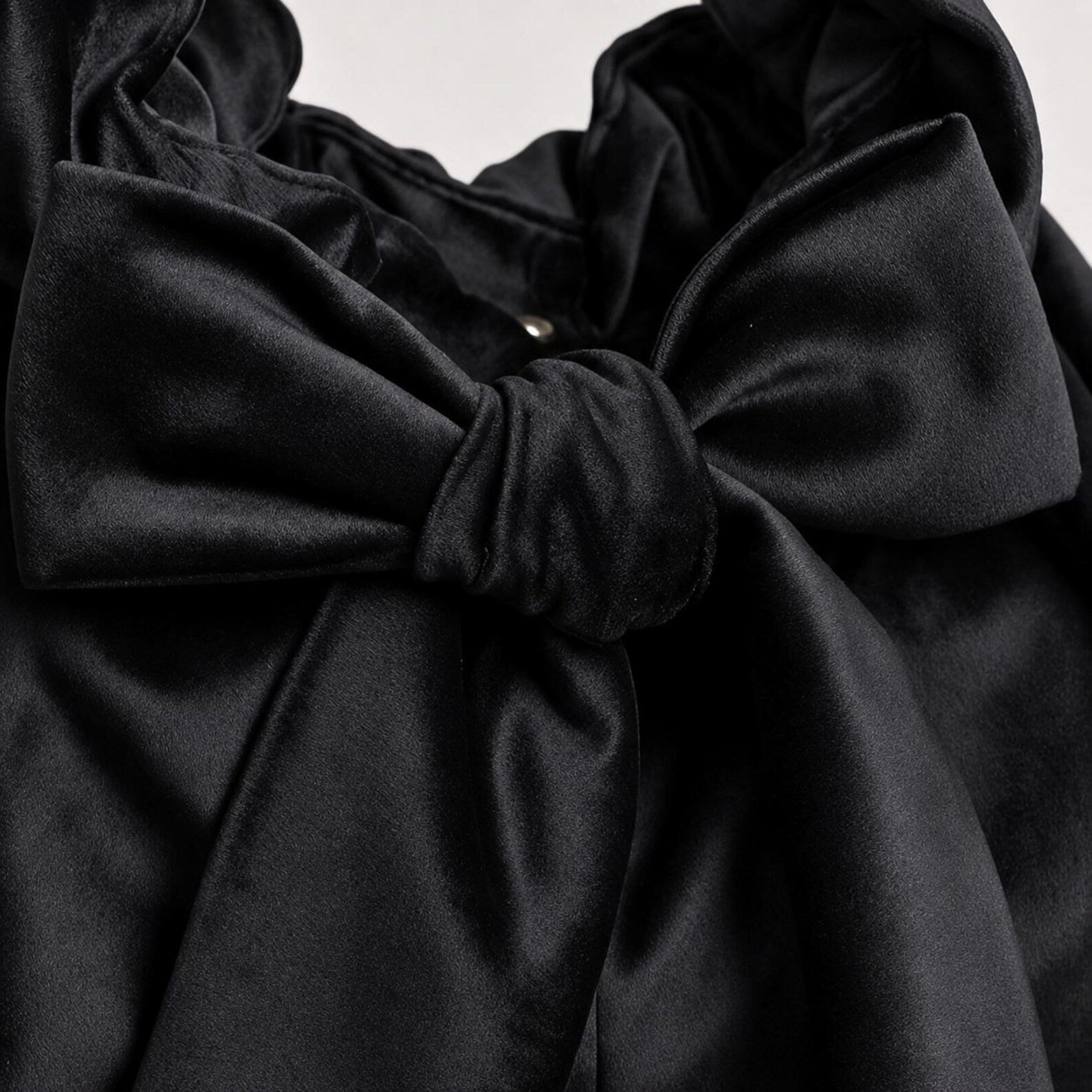 Black Satin Big Bow Drawstring Mini Evening Handbag