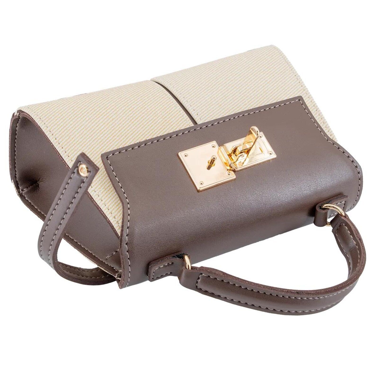 Two-Tone Vegan Leather Mini Satchel Crossbody Bag
