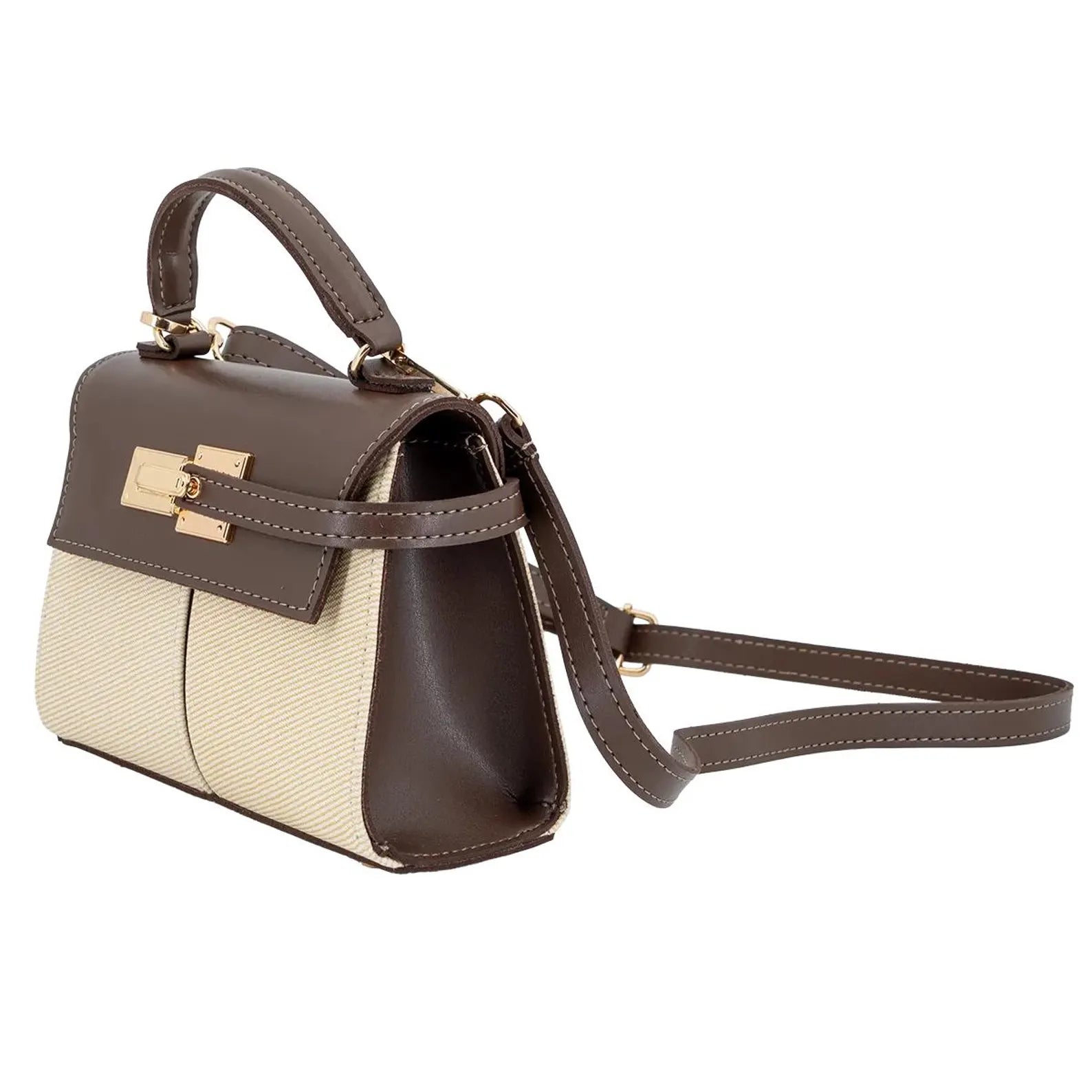 Two-Tone Vegan Leather Mini Satchel Crossbody Bag